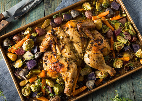 roasted butterflied chicken with vegetables